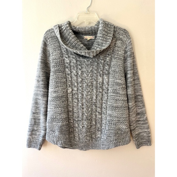 Its Our Time Sz M Cable Knit Gray Pullover Sweater Cowl Neck Long Sleeve - Picture 2 of 8